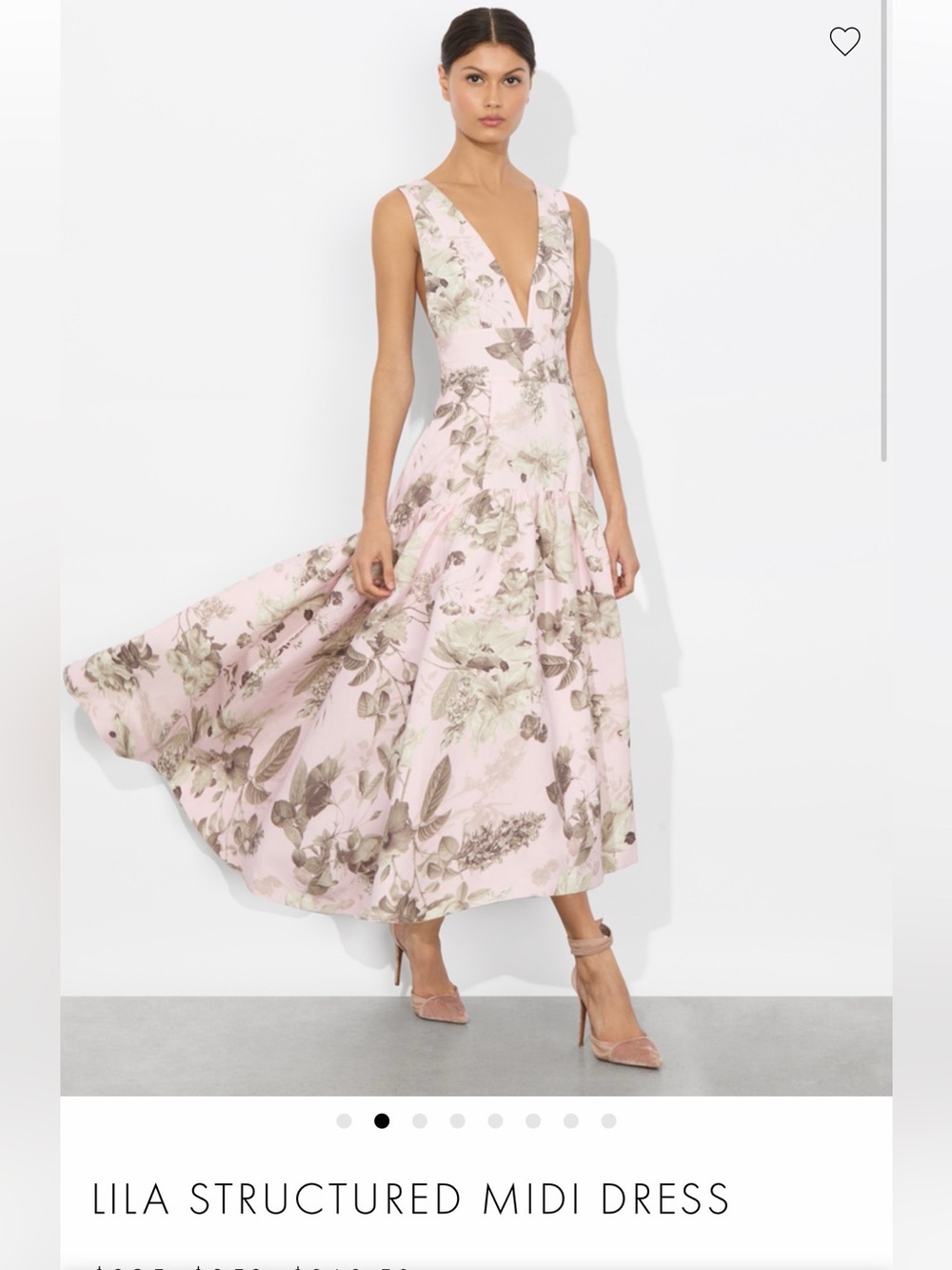 Alice + Olivia Pink Floral V-Neck Structured Midi Dress